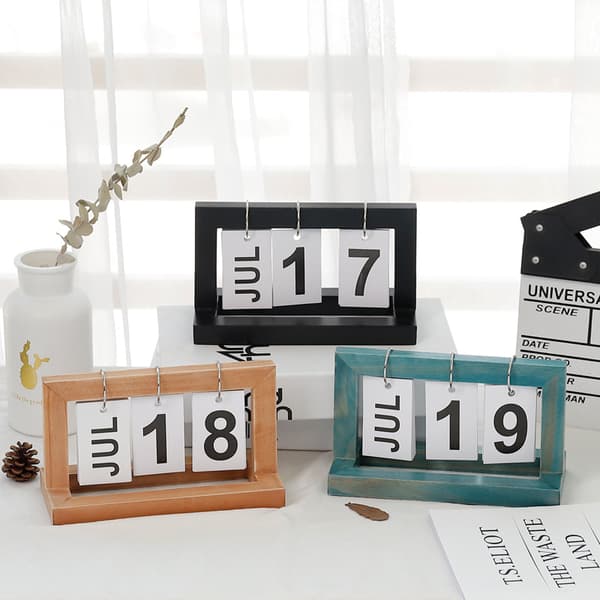 1 Stykke Træbordkalender 2022 Lodret Vendbar, Retro Evig