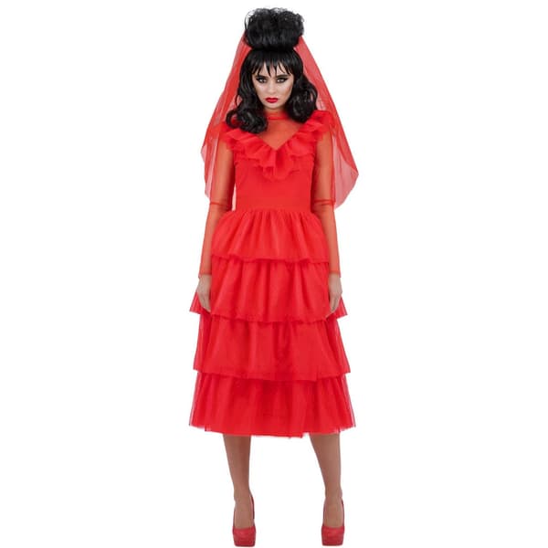 Beetlejuice Dam/Dam Lydia Deetz Brud Kostym Set S Röd Röd Red S Red S