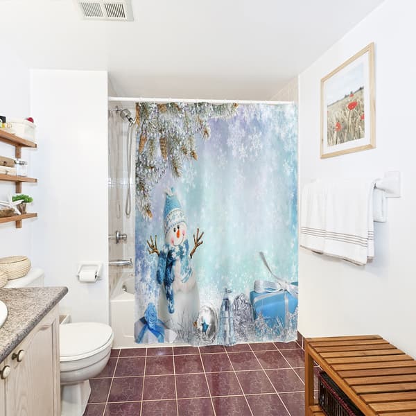 Blue Snowman Gift Box Shower Curtain, 180*180cm