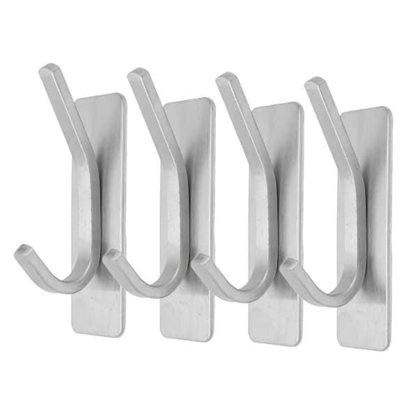 4pcs Stainless Steel Self-Adhesive Hooks Wall Hooks for Coat Hat Bathroom Silver No Drilling