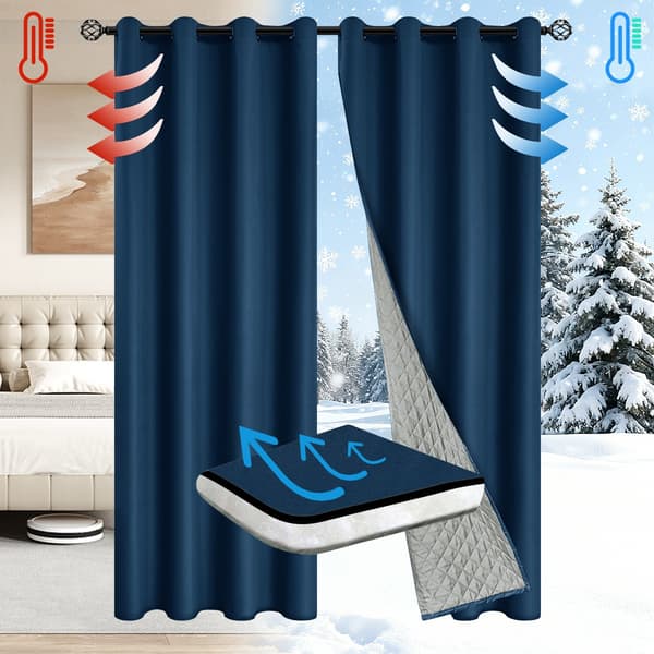 Vinterisolerende mørkleggingsgardin med maljer for stue (enkeltpanel) NavyBlue S NavyBlue S NavyBlue S