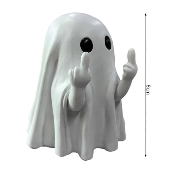 Cute Ghosts with Middle Finger Ornament Resin Ghost Statue Halloween Decor Mini Ghost Desktop Figurine