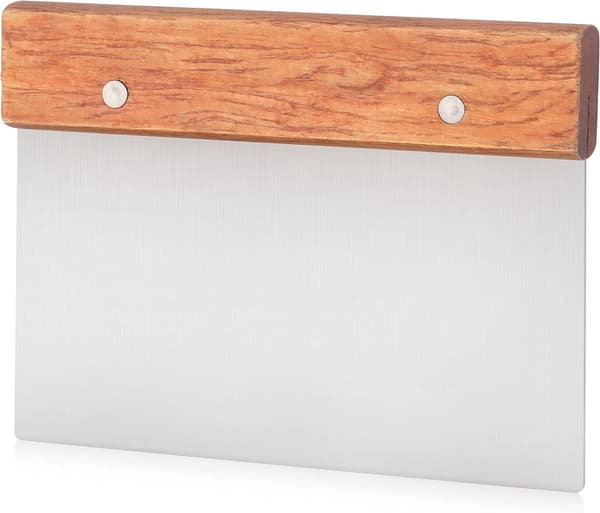 Dough Scraper, Stainless Steel with Wooden Handle, 15x11cm, Silver, for Baking & Pizza