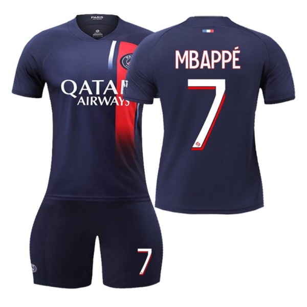 Paris Fodboldtrøje Sæt Børn Ungdom Voksen Mbappe/Messi/Neymar T-shirt Trøje No. 7 24(130-140cm)