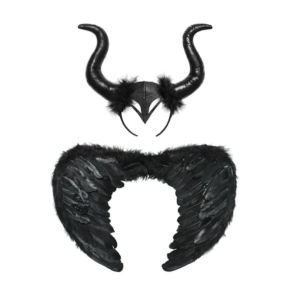 Maleficent Heksekostume til Piger med Mesh Cape & Kjole [JUN] Acc Sæt 4-5 År Acc Sets 4-5Y