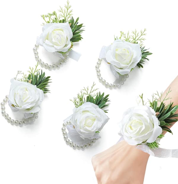 Bryllup hvide roser håndledsblomster kunstige roser blomster til ceremoni bal fest tilbehør