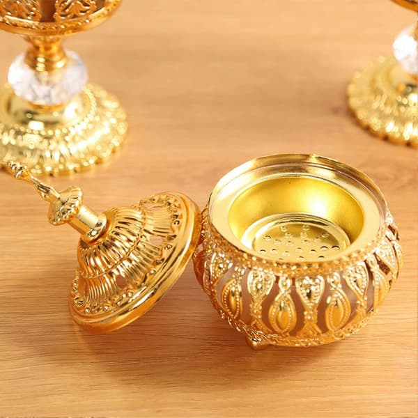 Middle Eastern Style Incense Holder Classic Metal Hollow Pattern Stick Incense Burner for Indoor Use