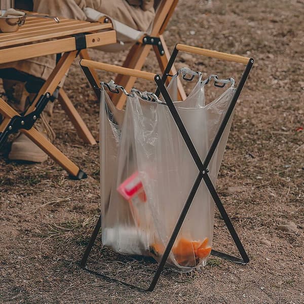 Sammenklappelig bærbar affaldsposeholder i jern til udendørs camping