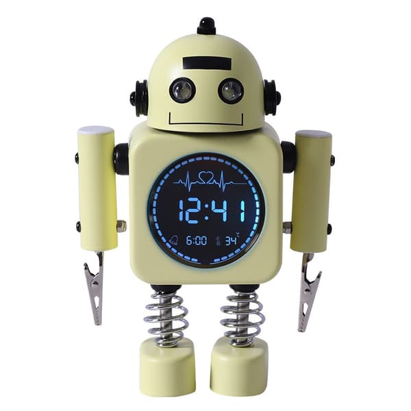 Stille robotvekkerklokke, digital skjerm, lysende for studenter