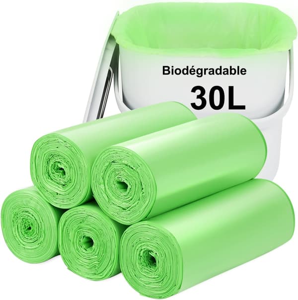 30-liters søppelposer, 100 poser per pakke, for matavfall, robuste, holdbare og biologisk nedbrytbare.