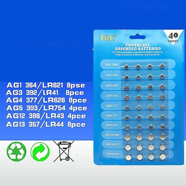 Nyt 40 X Blandet Knapcellebatteri Ur Batteri Ag 1 / 3 / 4 / 5 / 12 / 13