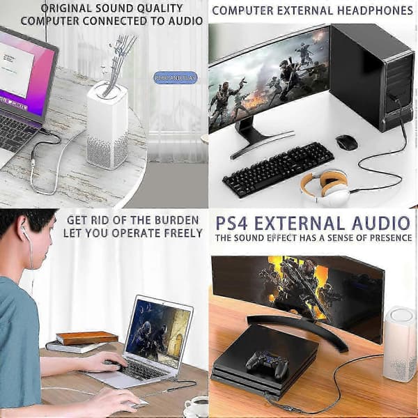 USB til 3,5 mm lydjackadapter USB til Aux lydjack eksternt stereolydkort til hovedtelefoner højttaler