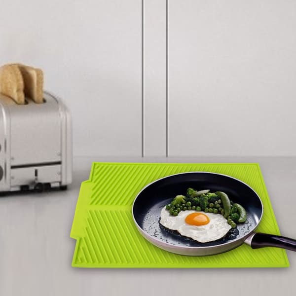 Extra Large Dish Drying Mat, Premium Heat Resistant Silicone Pad (Green)