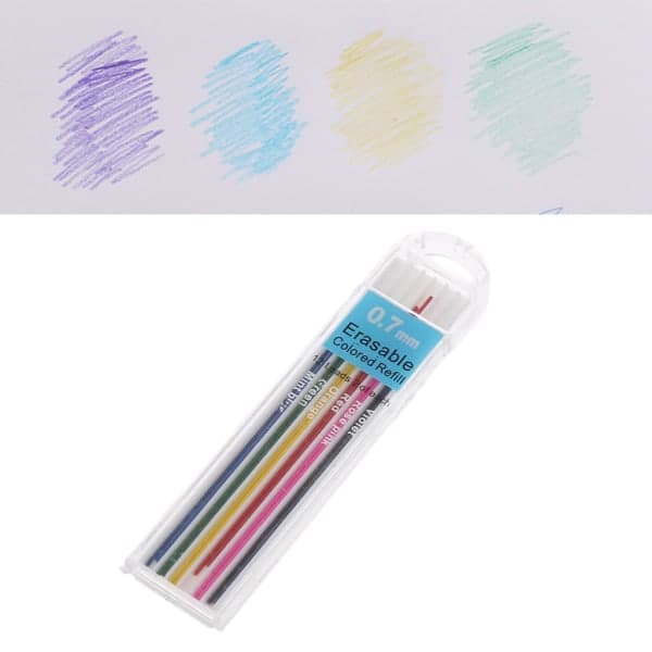 1 boks 0,7 mm farget mekanisk blyantstift påfyll slettbart student skrivemateriell