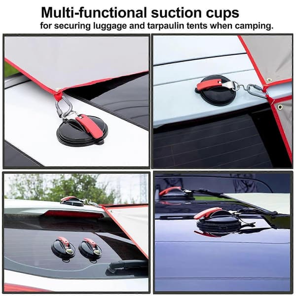 4 Pieces Suction Cup Mount with Fixing Hook, 8 S-Hooks, Awning Mount Suction Cup Hook for Car Side Tent Camping Tarp Accessories [DB]