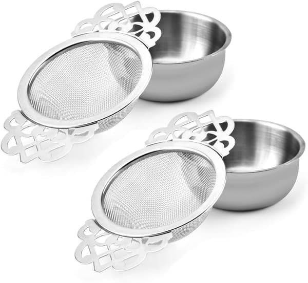 2-pak teinfusere med skål, teinfuser i rustfrit stål til løst te, fint net til 2,5-4 tommer kopåbning