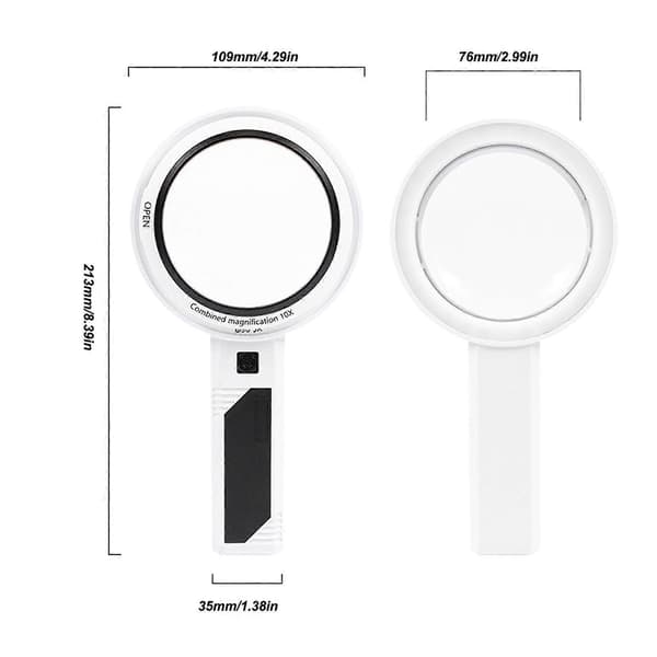 LED Handheld Magnifying Glass 3X 5X 10X 3 Light Colors Rechargeable Hand Reading Magnifier