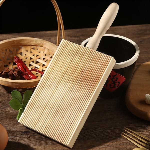 Træ Gnocchi-ske - 22*8,5 cm, med kagerulle - Multifunktionel pastamaskine - Brun