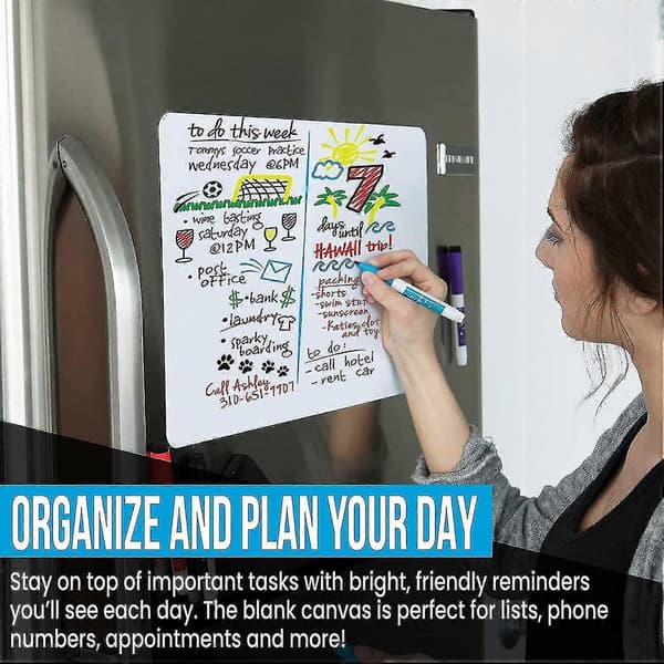 17\"x12\" Magnetic Whiteboard for Refrigerator with Stain Resistant Technology, Flat Pack Refrigerator Magnetic Planner