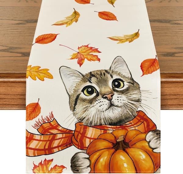Bordløper med gresskar og høstløv for katt, (33 x 183 cm) Sesongbasert, K DXGHC