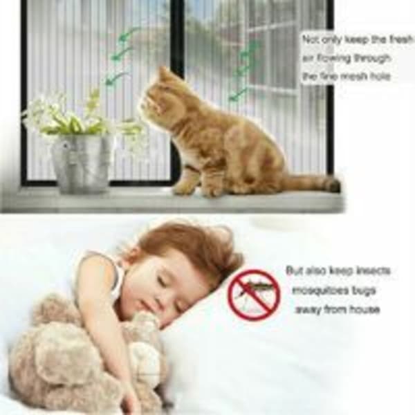 Magnetic Window Screen 120x120cm White Mosquito Net for Doors and Windows with Self-Adhesive Polyester Mesh Automatic Closing