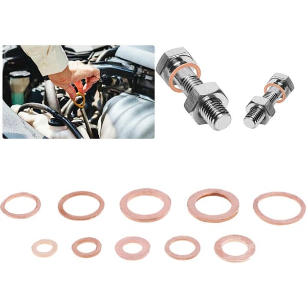 200 stk. kobber skive pakning møtrik bolt flad sæt O-ring solid pakning sortiment kit bilmotor pakning låg