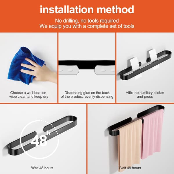 Bathroom Towel Rack No Drilling Aluminum Space, Waterproof and