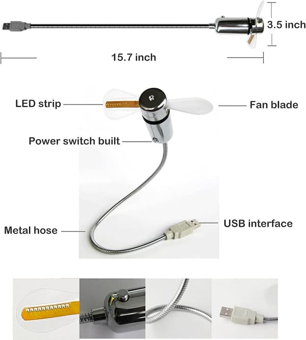 SQCLV LED USB-ventilator, Ny Kreativ Programmerbar USB-drevet Bærbar Ventilator, Mini Svanhals DIY Beskedventilator til bærbar og computer - Farverigt Lys [DB]