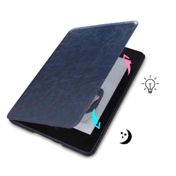 Automatiskt Vakna/Sov Läderfodral med Handrem för Kindle Paperwhite 11:e Gen Marinblå