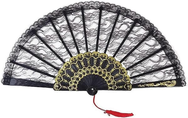 Lace Fan Satin Gloves, Black, One Size (1 pc)