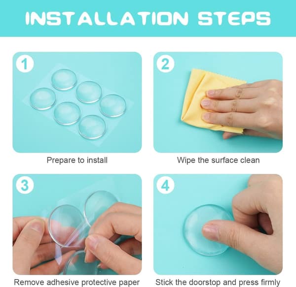 24 Transparent Door Stops - Self-Adhesive Silicone Buffers - for Cabinet Doors, Kitchen, Bathroom
