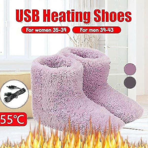 Vinter USB-varmer til fødder, plysvarme elektriske hjemmesko, varme, vaskbare, herre/dame {Db} Grå Gray
