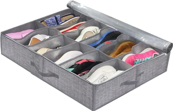 Under Bed Storage Organizer, Shoe Storage Bag, Foldable Non-Woven Storage Bag with Handle, Dustproof Storage Tool (Line Grey)