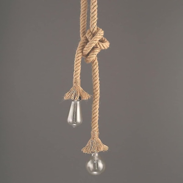 Industriell Taklampa, Dubbel Hängande Lampa med Hamparep för Matsal, Hall, Restaurang, Bar, Café - Längd 60cm