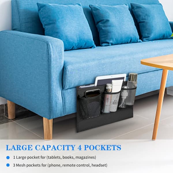Hanging Bedside Organizer, 4 Pockets, for Remote Control, Phone, and Glasses