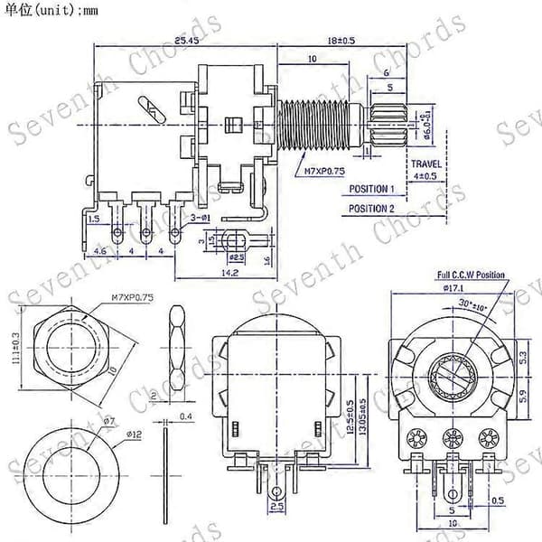 25K 50K 100K 250K 500K Potentiometer Single-Cut Elbasguitar Løft SwitchB250K