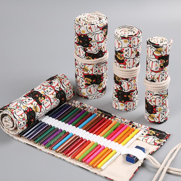 Rullbart pennal for 36 fargeblyanter Canvas Organizer Vesker