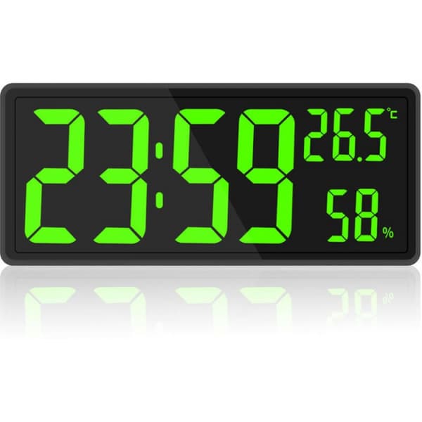 Suuri digitaalinen kello näytöllä, suuri digitaalinen seinäkello lämpötilalla