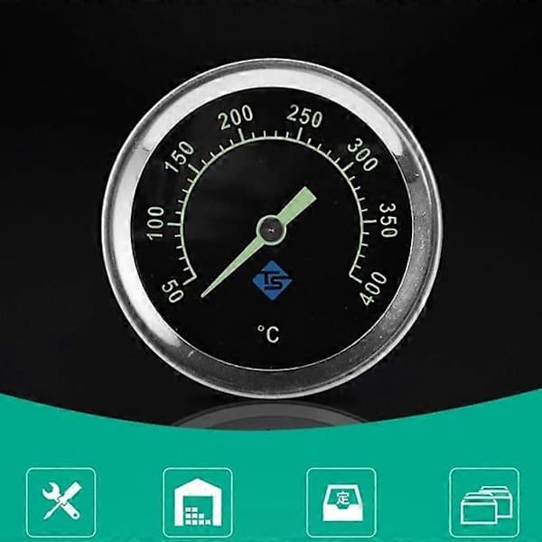 BBQ Grill Termometer Analog Bimetal med Natlys Rustfri Sonde til Røger Kulgrill 50-400C Sort
