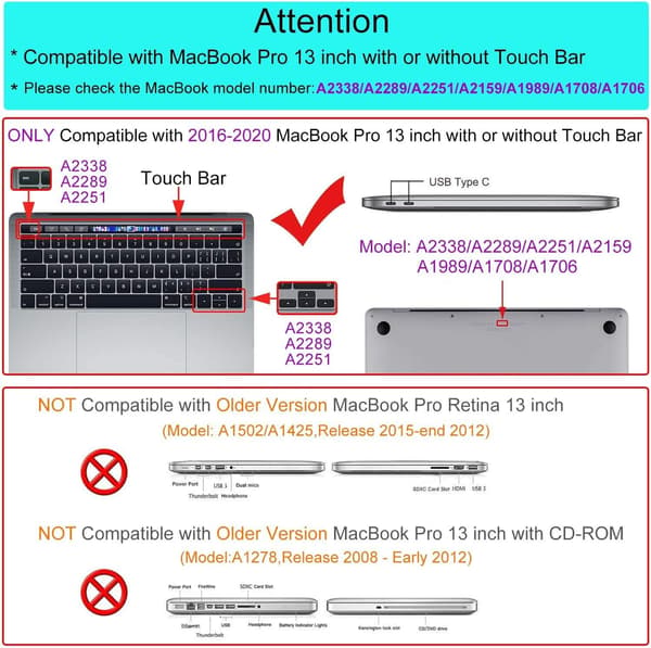Case Compatible with MacBook Pro 13 inch 2016-2020 (A2338 M1/ A2289/ A2251/ A2159/ A1706/ A1989) Protective Snap On Hard Shell