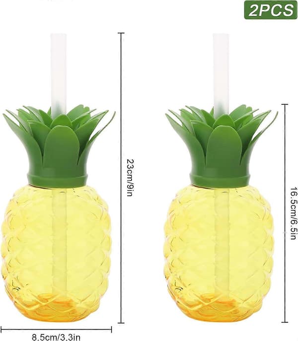 Pineapple Mugs, 2 Pcs Hawaiian Reusable Pineapple Cocktail Mugs with Straw and Removable Lid, Clear Pineapple Drinking Cups