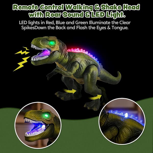 LED-lys Fjernkontroll Dinosaurier Går og Brøler Realistisk T-Rex