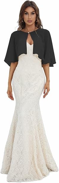 Keivvsh Capelets til kvinder Chiffon Cape Sjaler og Wraps til aftenkjole Bryllup Capes Cover Up