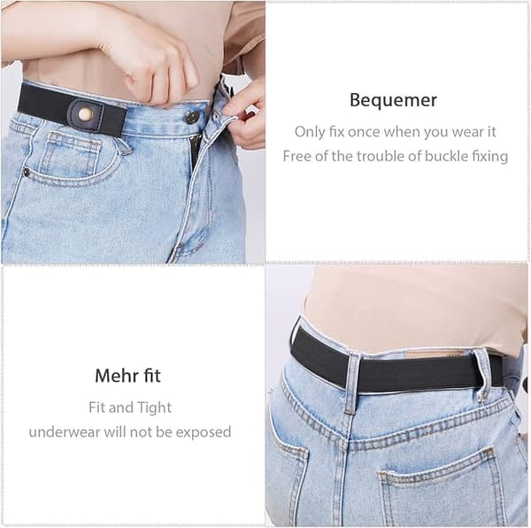 Elastisk belte for kvinner, belte uten spenne usynlig belte for jeans