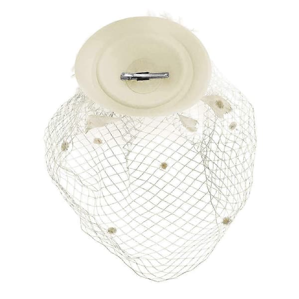Fjær Mesh Hatt Dame Hårnål Hatt Fest Hodeplagg (Beige)