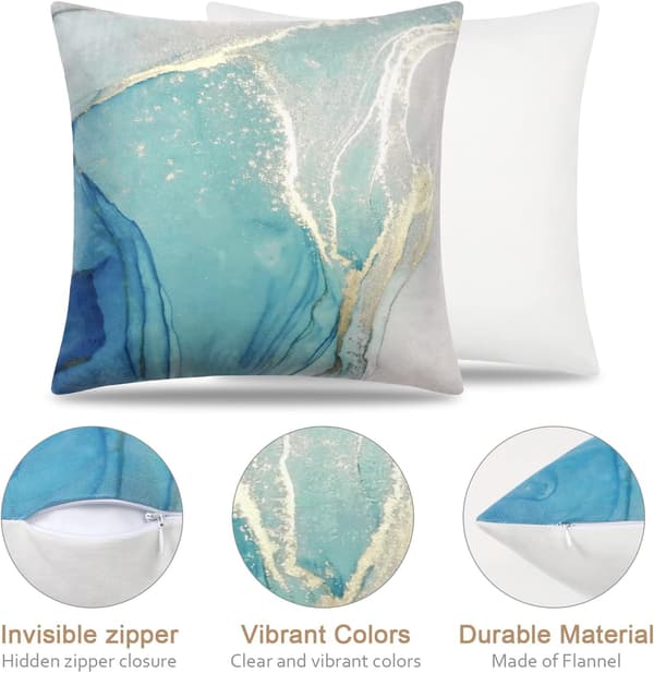 Pillowcase 45x45 cm Set of 4 Marble Pattern Turquoise & Gold Decorative