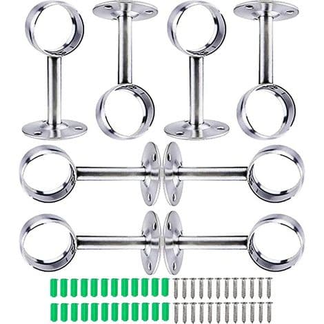 Curtain Rod Brackets, 8 Pcs Wardrobe Rod Supports, Ceiling Mounted Curtain Rod Brackets for Ceiling or Wall Surfaces, Suitable