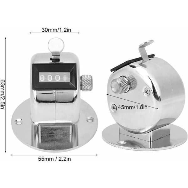 Silver metallic hand counter, mechanical, 4 digits
