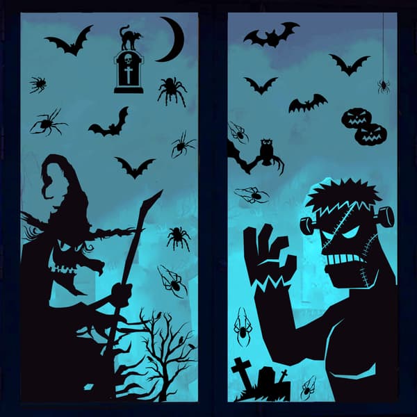 Halloween Window Decals Halloween Window Decorations Black Giant 4 Sheets Scary Window Decals Halloween Window Silhouettes
