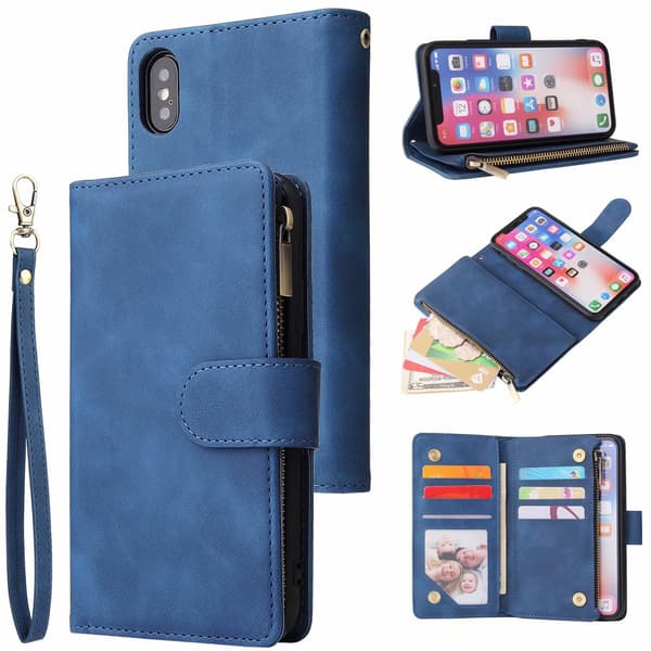 Magnetisk Flip-etui til Samsung S22 med kortpladser og håndledsrem [JUN] Blå Blue